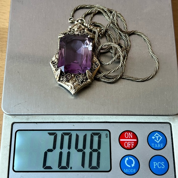 ANTIQUE ART DECO EMERALD CUT AMETHYST STERLING SILVER NECKLACE MADE IN GERMANY - Picture 10 of 16